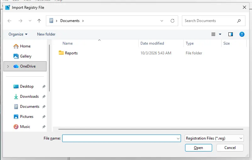 Import Registry File dialog