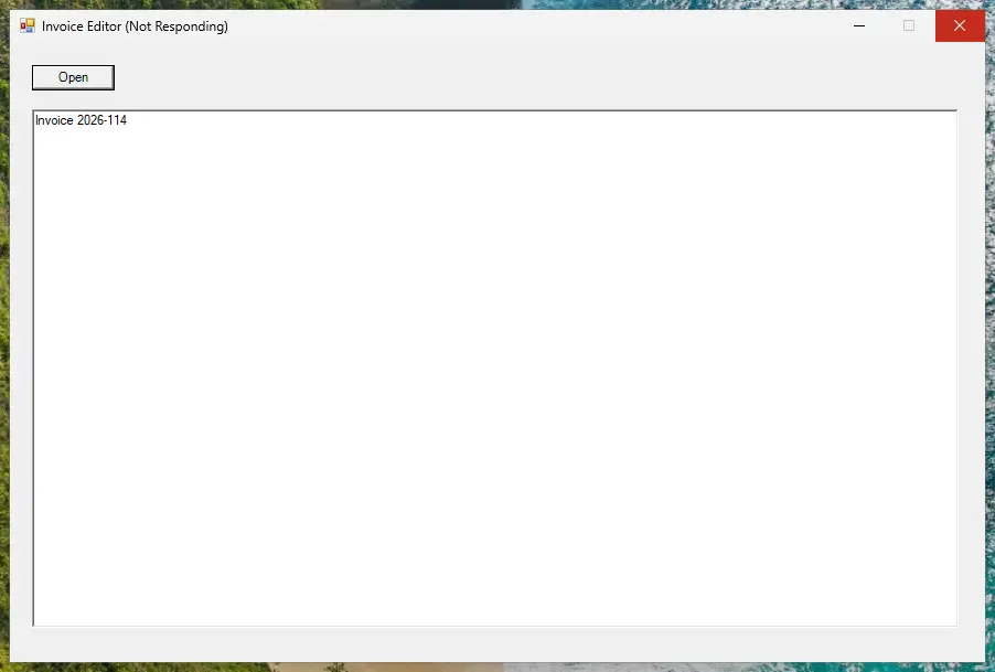An app window with Not Responding in its title bar