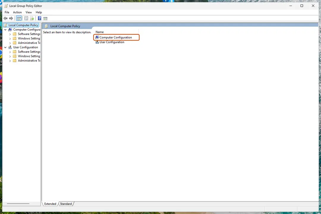 Local Group Policy Editor with Computer Configuration and User Configuration