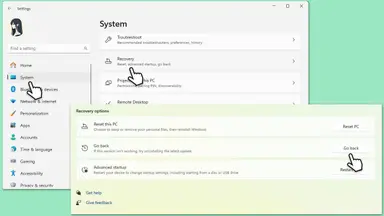 Screenshot: How to downgrade from Windows version 24H2 to 23H2?